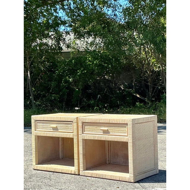 Vintage Coastal Wrapped Rattan Nightstands - A Pair For Sale In West Palm - Image 6 of 7