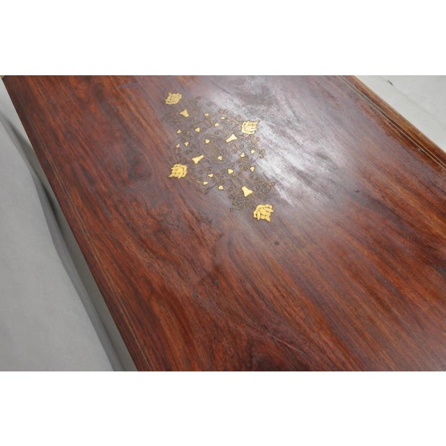 Vintage Anglo Indian Campaign Style Hardwood Curule Writing Desk W/ Brass Inlay For Sale - Image 11 of 12