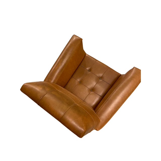 Italy 1960s Cubist armchairs, by Rinaldi Mario , wooden structure, iron legs with aluminium ring, faux leather quilted...
