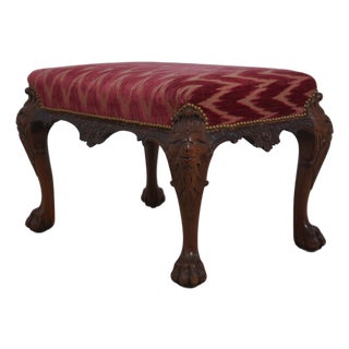 Antique English Carved Paw Foot Chippendale Mahogany Ottoman For Sale