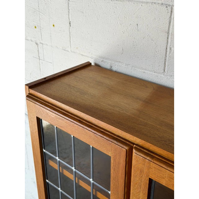 Oak Glass Cabinet With Leaded Doors Danish Mid-Century Modern 1960s For Sale - Image 9 of 10