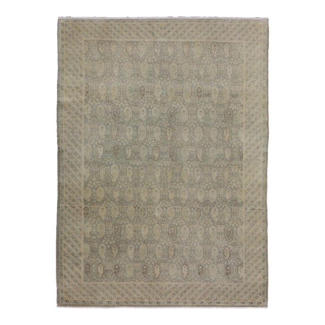 Muted Vintage Turkish Sivas With Paisley Design in Taupe, Gray-Green, and Camel 6'8'' X 9'0'' For Sale