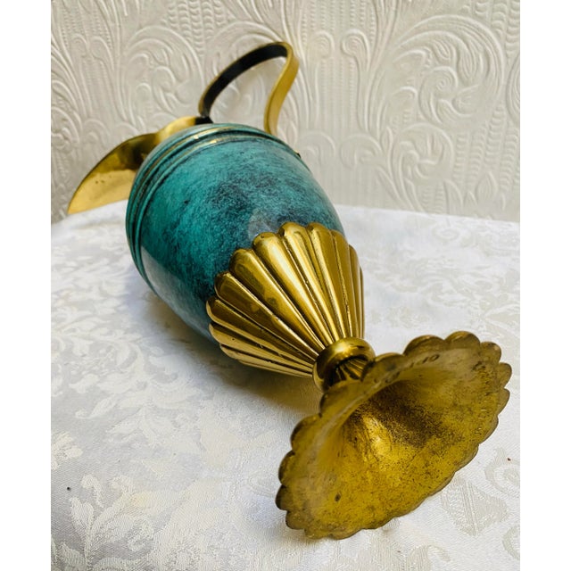 Turquoise Mid Century Modern Turquoise and Brass Oppenheim Israel Pitcher For Sale - Image 8 of 11