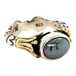 Lagos Caviar Hematite 18k Gold & Sterling Silver Bamboo Ring