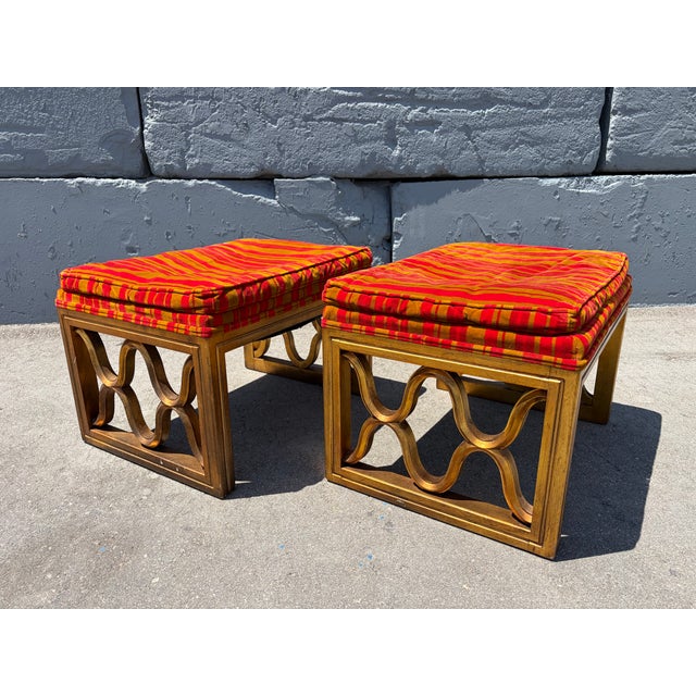 Fabulous Pair of Drexel Ottomans, Stools, Hollywood Regency, Mid Century Modern For Sale - Image 12 of 18