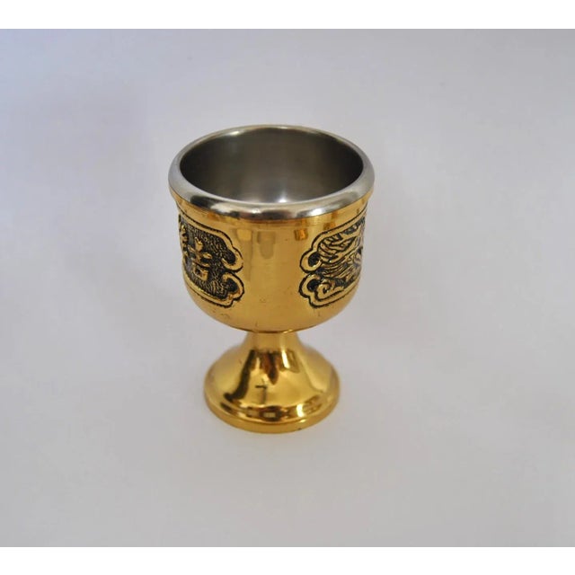 1960s Chinoiserie Japonisme Dragon Brass Candle Votive Holders With Candles - Set of 4 For Sale - Image 5 of 7