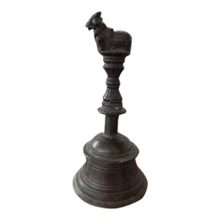 Mid 20th Century Indian Hindu Bronze Ghanta Nandi the Bull Handle Ritual Hand Bell For Sale