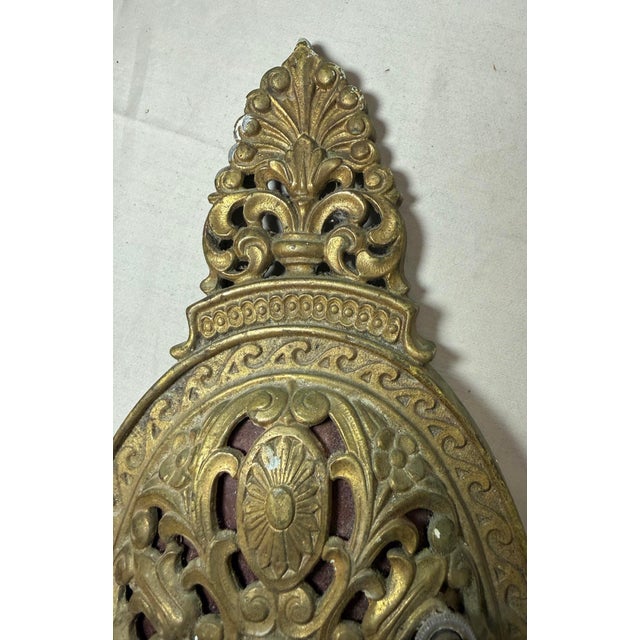 Metal Antique Ornate Victorian Reticulated Thick Gold Gilt Bronze Wall Sconce Fixture For Sale - Image 7 of 9