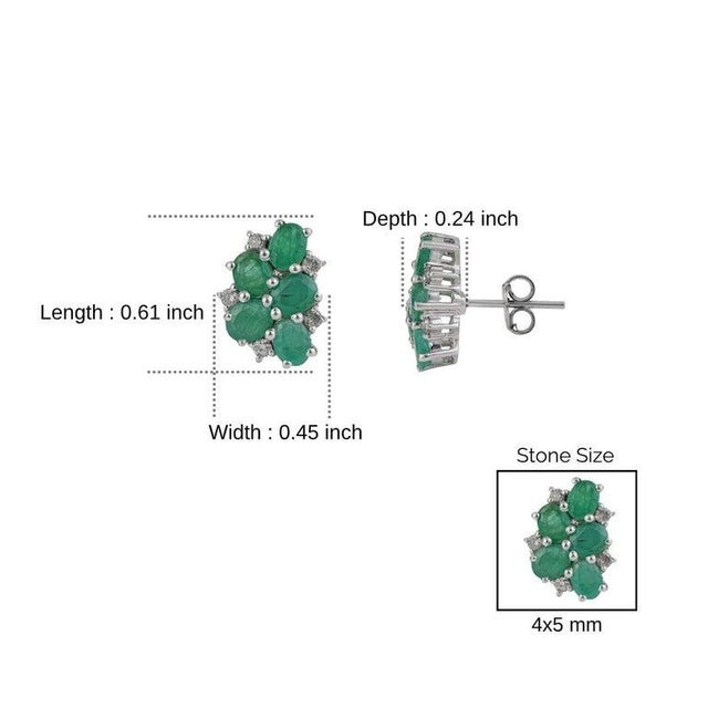 Vintage Inspired Emerald & Diamond Cluster Stud Earrings in 925 Silver, a Pair For Sale - Image 12 of 14