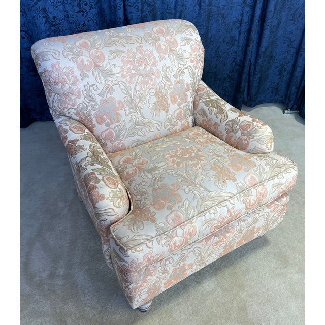 Orange Lounge Chair by Hickory Craft Chair With Orange and Creme Color Damask Fabric For Sale - Image 8 of 14