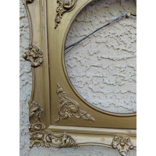 Mid 20th Century Mid-Century Ornate Gold Painted Square Wood Frame With Round Opening For Sale - Image 5 of 15
