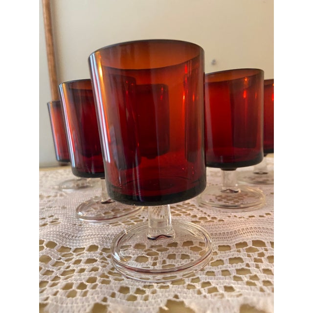 Vintage French Luminarc Cavalier Ruby Red Footed Juice Glasses - Set of 6 For Sale - Image 6 of 7