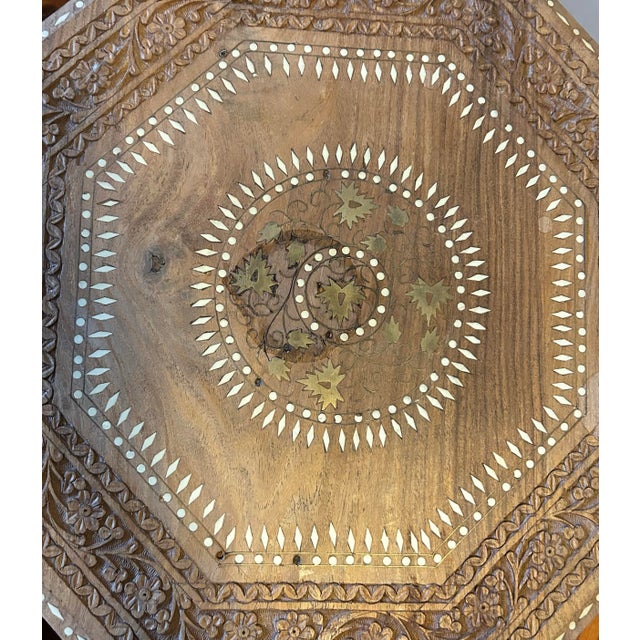 Vintage Moroccan Inlaid Wood Octagonal Side Table | Chairish
