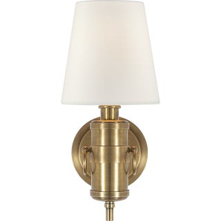 Thomas O'Brien for Visual Comfort Signature Jonathan Sconce in Hand-Rubbed Antique Brass with Linen Shade For Sale