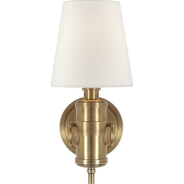 Thomas O'Brien for Visual Comfort Signature Jonathan Sconce in Hand-Rubbed Antique Brass with Linen Shade For Sale