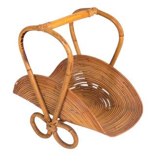 Vintage Rattan Magazine Rack, 1960s For Sale