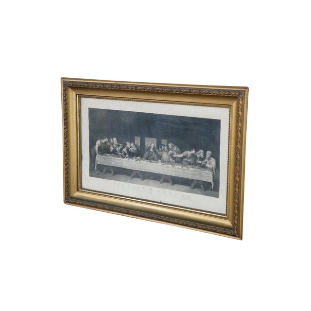 Antique Last Supper engraving proof, circa 1846.. Framed ornate gold gesso. This piece was produced by Archibald L. Dick...