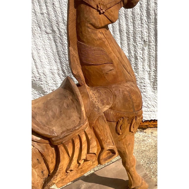 Vintage Carousel Boho Carved Wooden Horse For Sale - Image 10 of 12