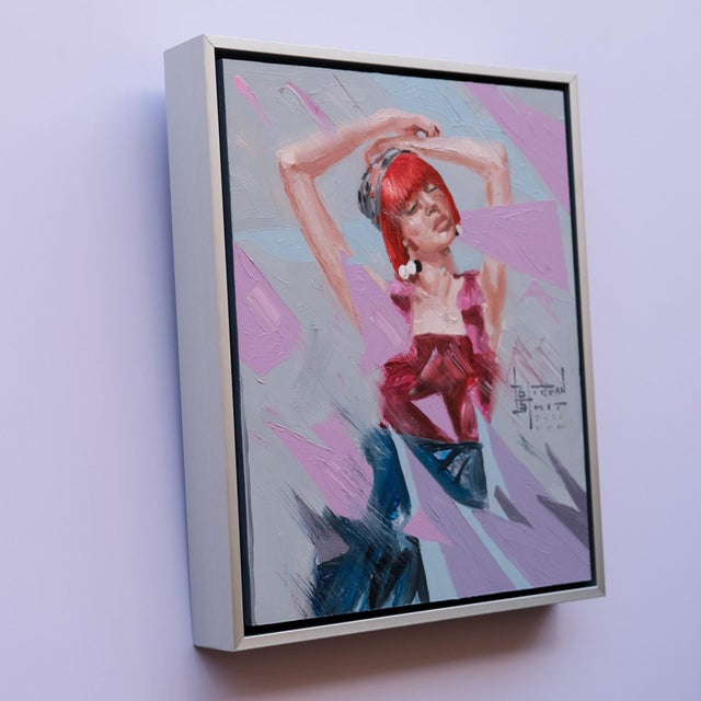 The artwork features a dynamic figure captured in a moment of expressive movement, embodying a sense of rhythm and...