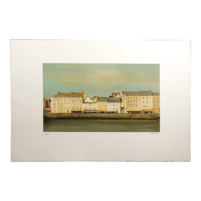 Circa 1970s "Douarnenez" European Architectural Lithograph on Arches Paper Signed and Numbered by Jean Pierre Stauffer For Sale