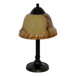 Art Deco Scandinavian Table Lamp with Amber Glass Shade For Sale