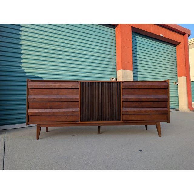 Mid-Century Modern Mid Century Modern Walnut 9 Drawer Lowboy 'First Edition' Dresser by Lane, C1960s For Sale - Image 3 of 12