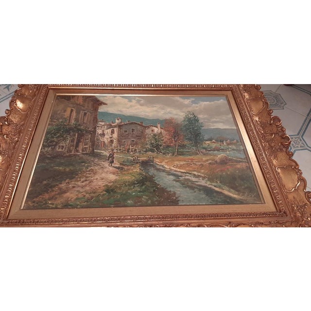 Forest Green Pietro Virgilio Lietti, Rural Landscape, 1970, Oil on Canvas, Framed For Sale - Image 8 of 18