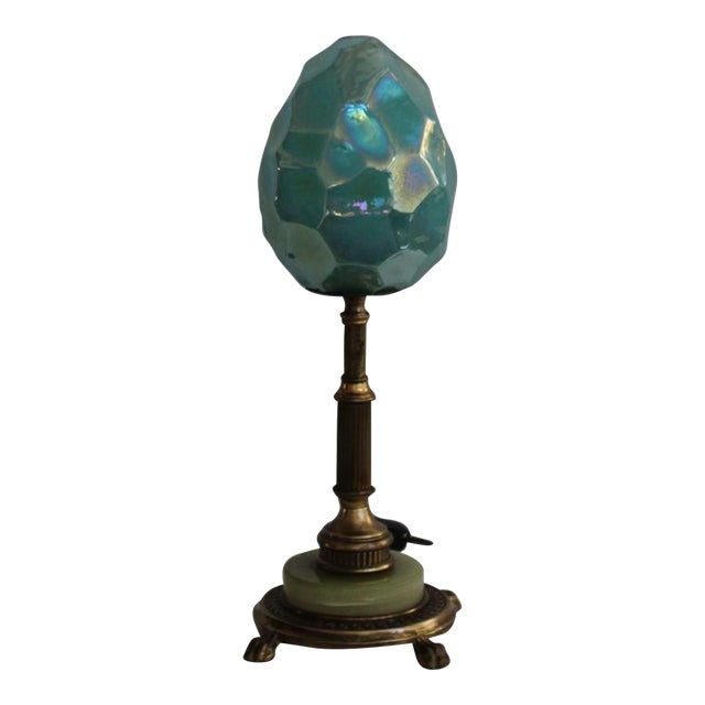 Early 20th Century Empire Style Torch With Czech Glass Shade For Sale