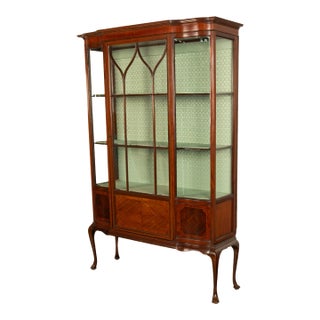 Antique 19th Century Inlaid Mahogany Regency Revival Display Cabinet China Hutch 1890 For Sale