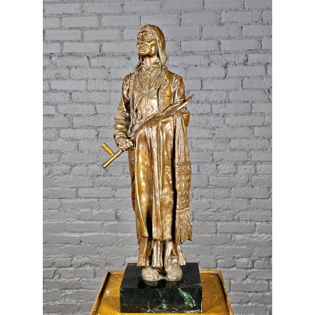 Expressionism Carl Kauba "Chief Wolf Robe" Patinated Bronze Sculpture on Marble Base For Sale - Image 3 of 13