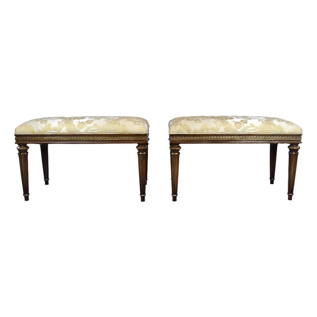 Louis XVI Style Benches After Baker Furniture, Giltwood & Silk, 1960s For Sale