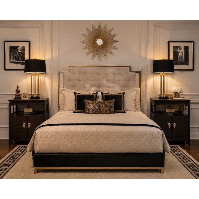 Striking pair of vintage nightstands - Michael Taylor for Baker Furniture’s Far East Collection. Crafted in a dark wood...
