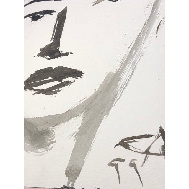 Contemporary 1990s Face of Boy, Ink on Paper by Auker For Sale - Image 3 of 6