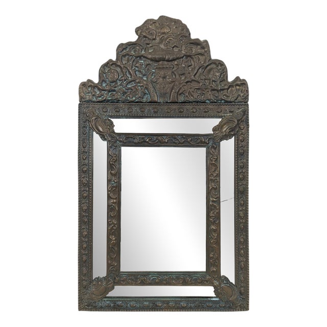Dutch Repoussé Brass Mirror with Side Panels For Sale