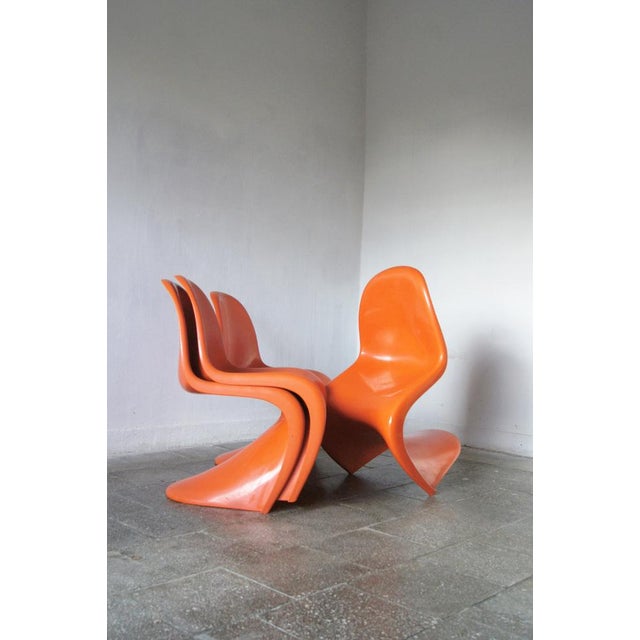 Mid-Century Modern Orange Panton Chairs by Verner Panton, Set of 4 For Sale - Image 3 of 8