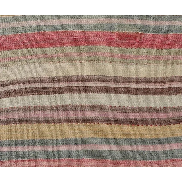 Tan Mid 20th Century Colorful Vintage Turkish Kilim Runner With Stripes and Multi Colors For Sale - Image 8 of 12