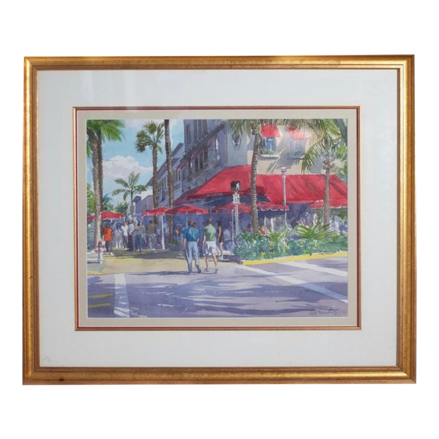 Late 20th Century Street Scene Watercolor Painting by Robert Edward
