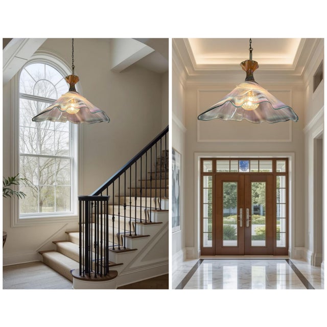 Contemporary Vintage Hand Blown Multicolor Tiered Abstract Jellfish Art Glass Pendant Light For Sale - Image 3 of 18