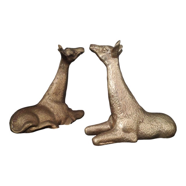 Pair of 1980s Vintage Brass Giraffes For Sale