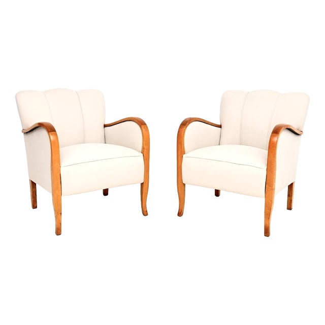 Art Deco Swedish Armchairs in Satin Birch, 1930s, Set of 2 For Sale
