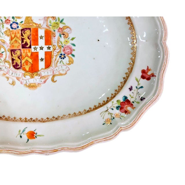Mid 18th Century Mid 18th Century Chinese Export Porcelain Armorial Dish Arms of Hugget Quarterly Impaling Randolph For Sale - Image 5 of 9