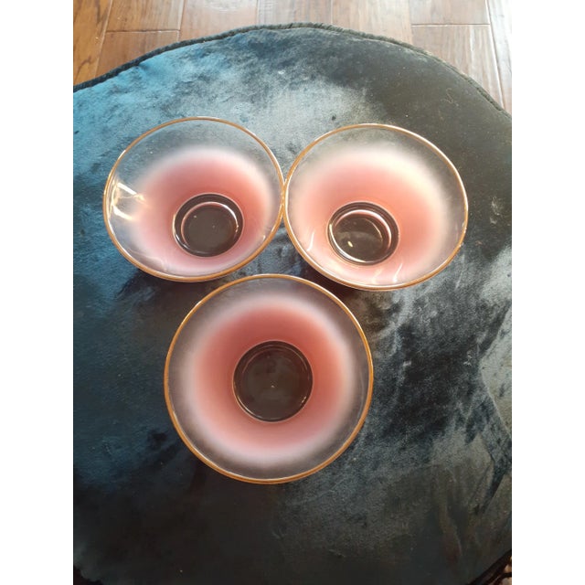 Glass Vintage Blendo Pink Gold Rim Glass Bowls- Set of 3 For Sale - Image 7 of 8