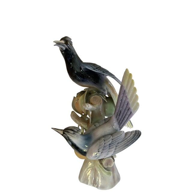 Vintage Rare Vista Alegre Large 17" Porcelain Sculpture "Pica-Laranjas" Orange Peckers Figurine Portugal 1968-1971 For Sale In Palm Springs - Image 6 of 7
