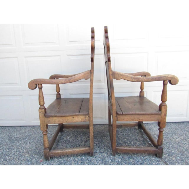 Antique Pair of English Jacobean Style Oak Armchairs For Sale - Image 10 of 18