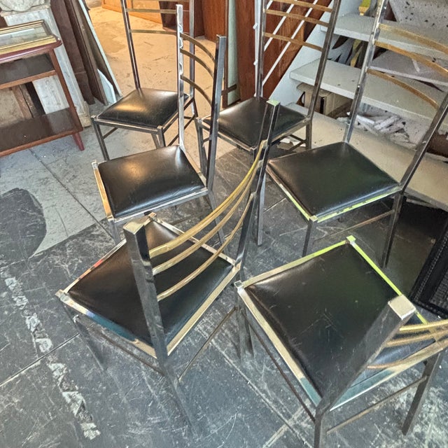 Modernism Seat in Sky Chairs No. 6 in Chromed and Gold Metal by Romeo Rega, 1970s, Set of 6 For Sale - Image 6 of 10