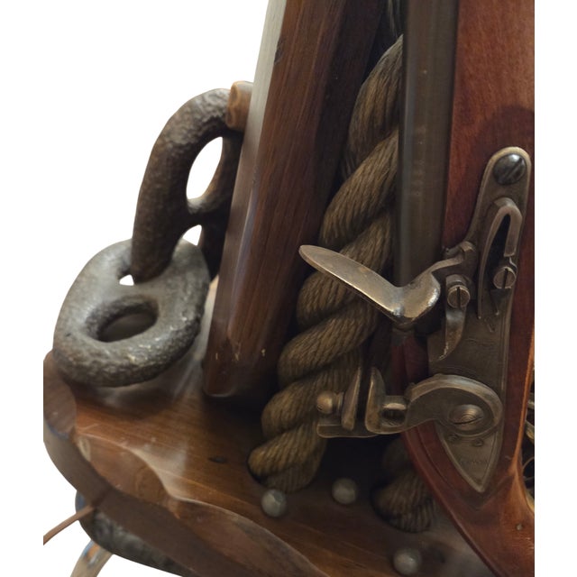 Vintage Pirates Caribbean Table Lamp Flintlock Block Tackle Pulley Nautical Maritime For Sale In Philadelphia - Image 6 of 17
