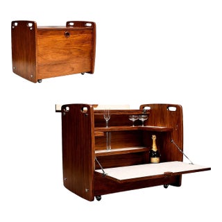 Freijó Wood Bar Cart with Chrome Wheels by Sergio Rodrigues, Brazil, 1960s - Lot 80A For Sale