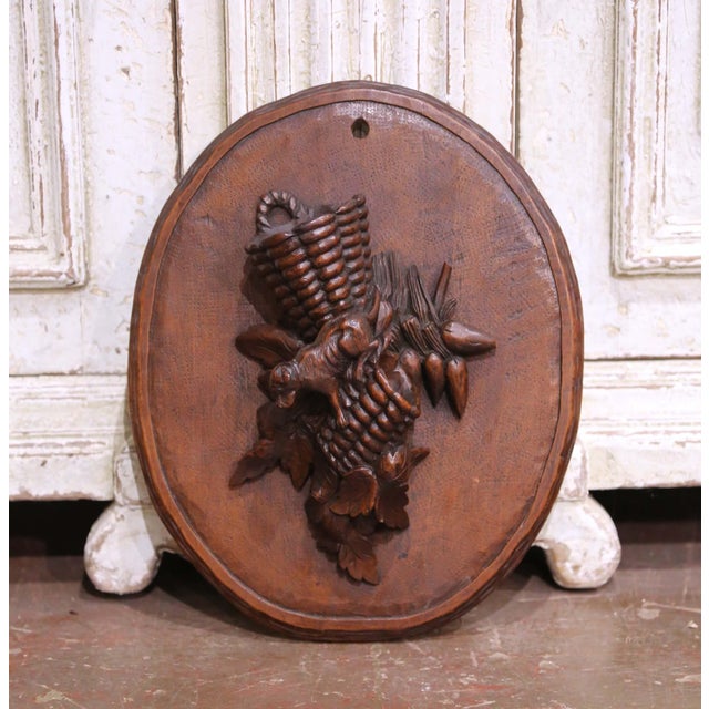 French Pair of 19th Century French Black Forest Carved Walnut Game and Harvest Wall Plaques For Sale - Image 3 of 10