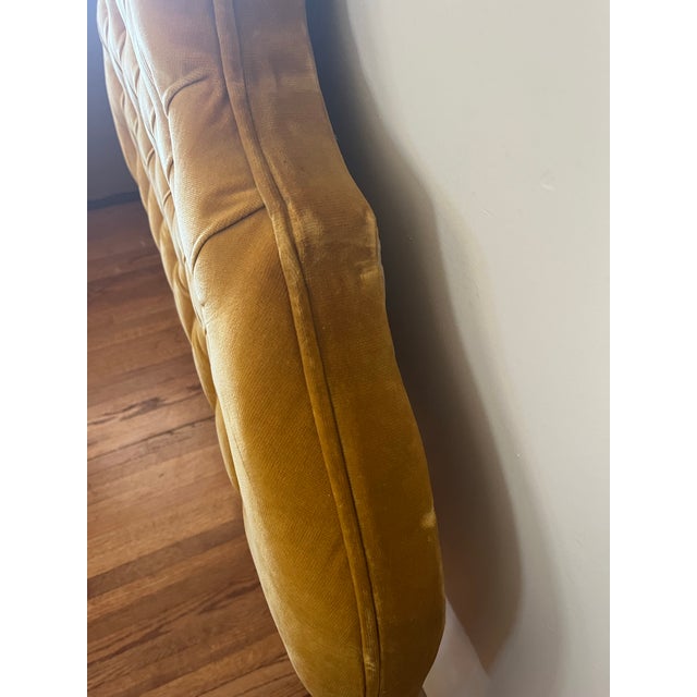 Wood Vintage Upholstered Yellow Velvet Headboard - Twin For Sale - Image 7 of 8