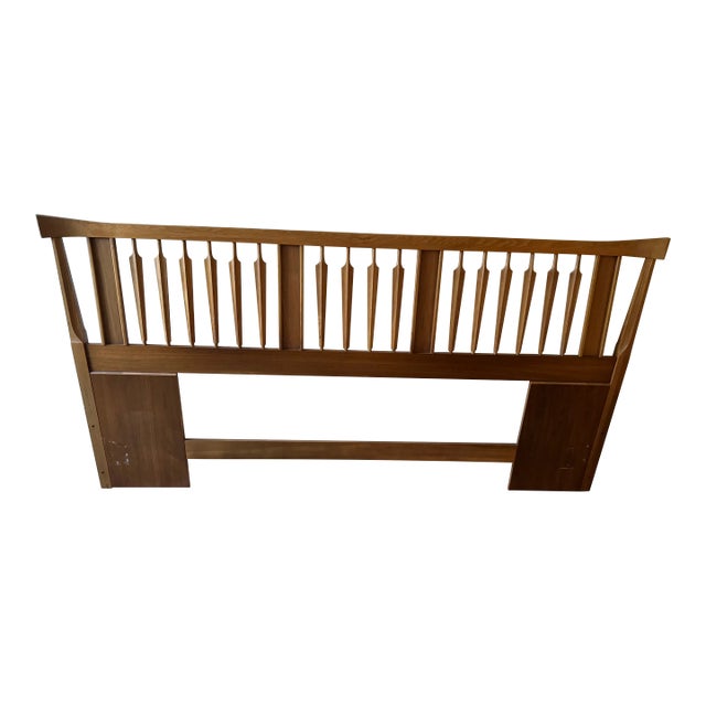 1960s Thomasville Mid Century Walnut Brutalist King Headboard For Sale